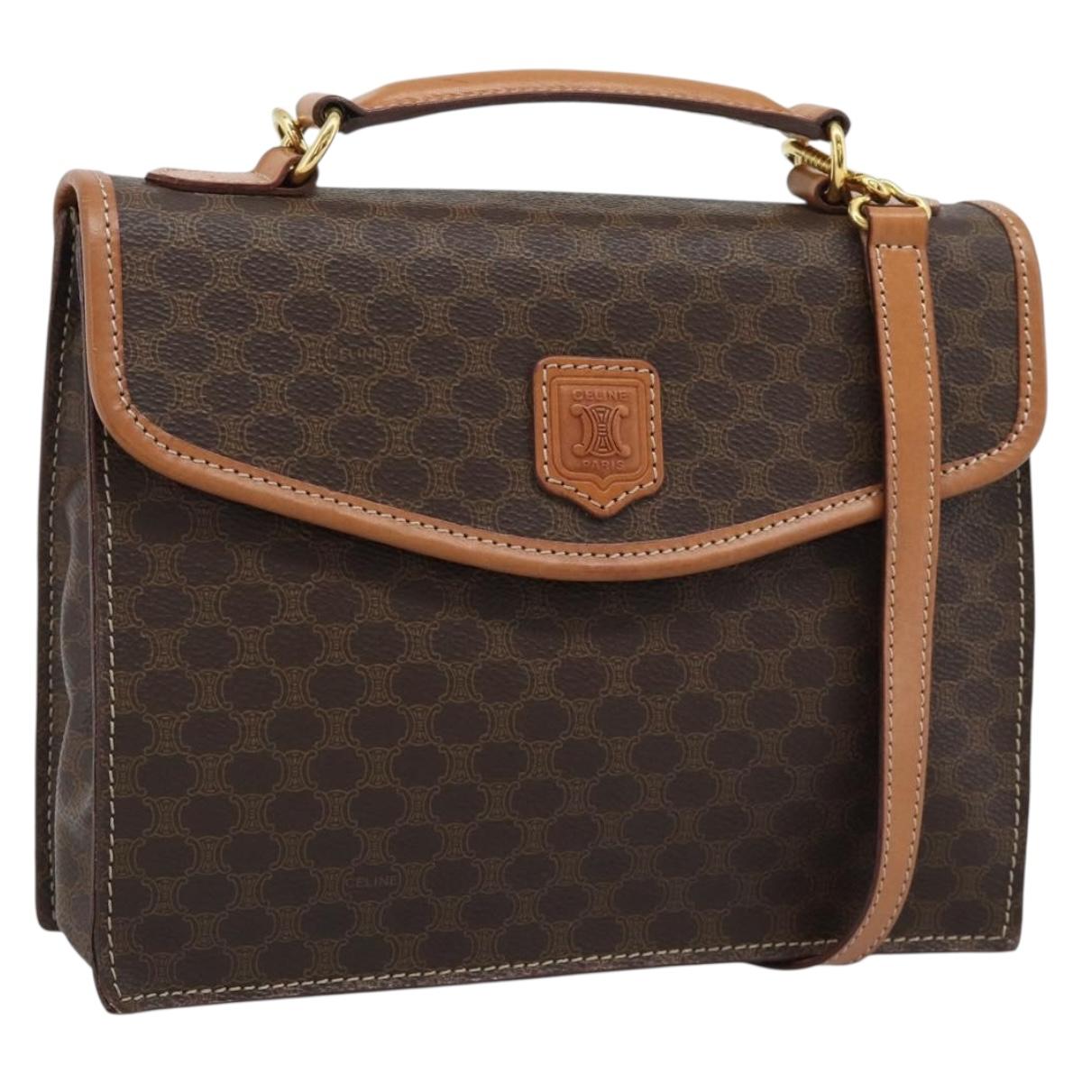 CELINE Macadam Canvas Hand Bag PVC Leather 2way Brown Gold Auth 194025V