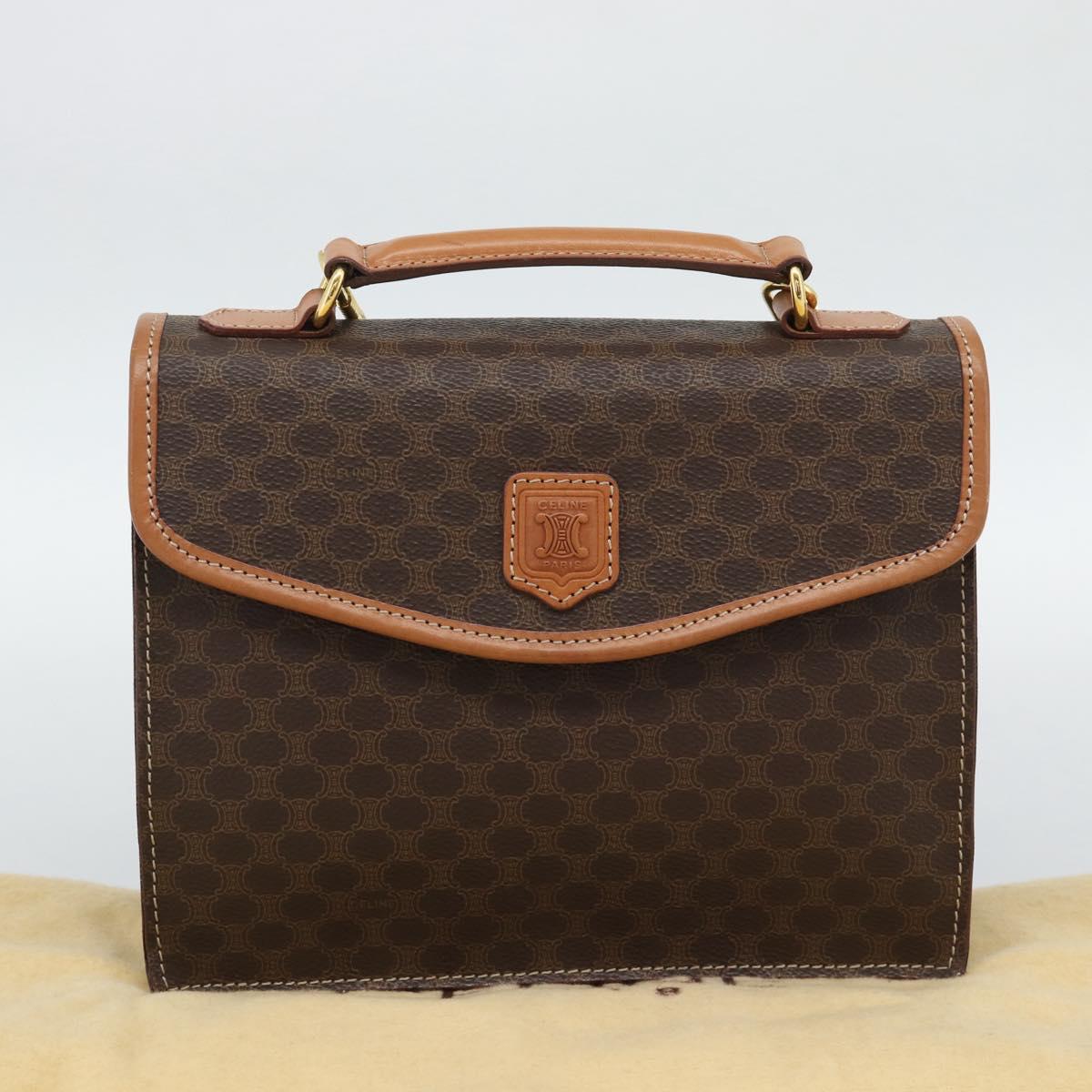 CELINE Macadam Canvas Hand Bag PVC Leather 2way Brown Gold Auth 194025V