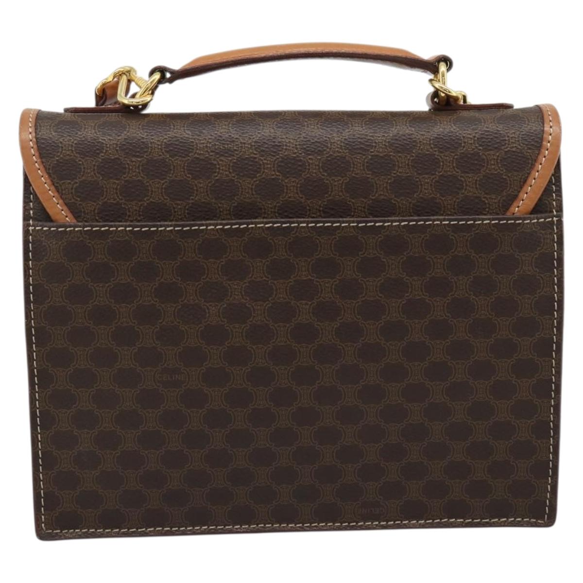CELINE Macadam Canvas Hand Bag PVC Leather 2way Brown Gold Auth 194025V