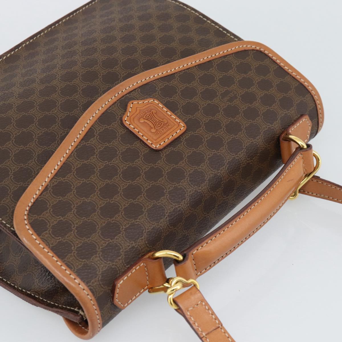 CELINE Macadam Canvas Hand Bag PVC Leather 2way Brown Gold Auth 194025V