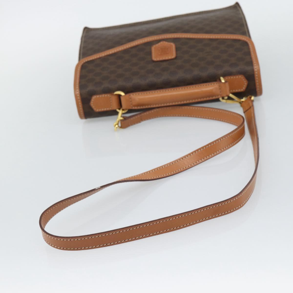 CELINE Macadam Canvas Hand Bag PVC Leather 2way Brown Gold Auth 194025V