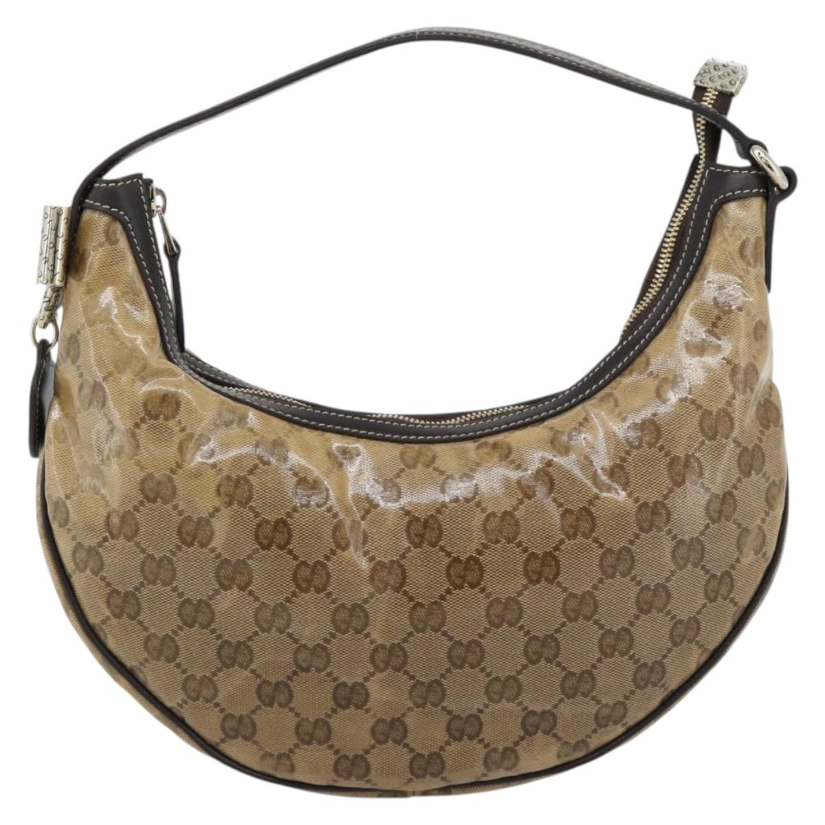 GUCCI GG Crystal Shoulder Bag Coated Canvas Beige Gold 181493 Auth 194027