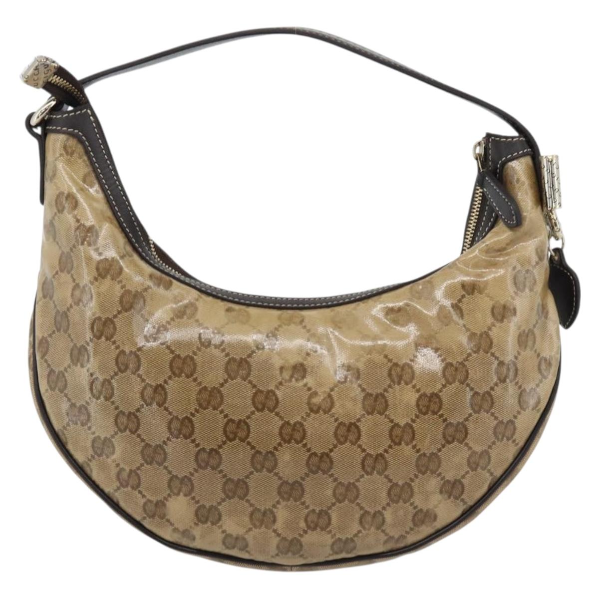GUCCI GG Crystal Shoulder Bag Coated Canvas Beige Gold 181493 Auth 194027