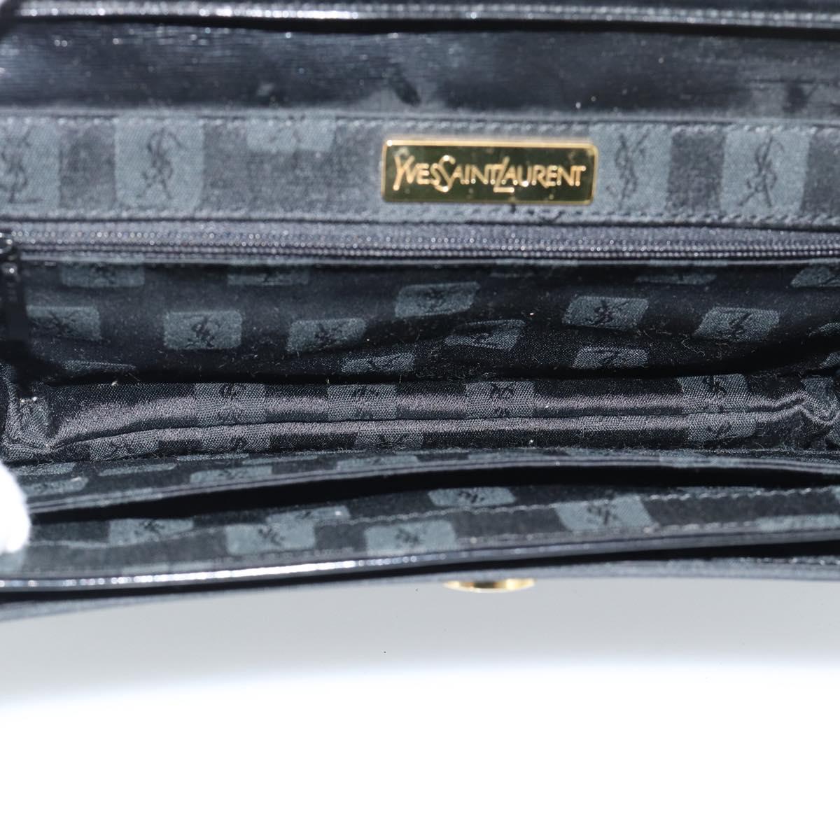 SAINT LAURENT Shoulder Bag Leather Black Gold Auth 194029
