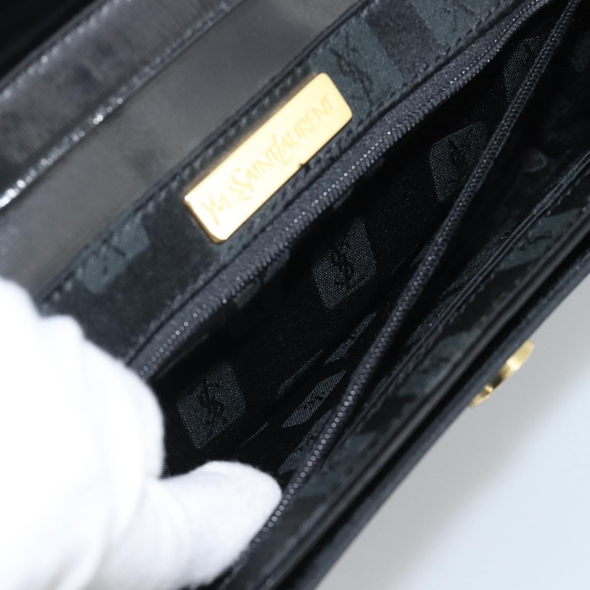 SAINT LAURENT Shoulder Bag Leather Black Gold Auth 194029