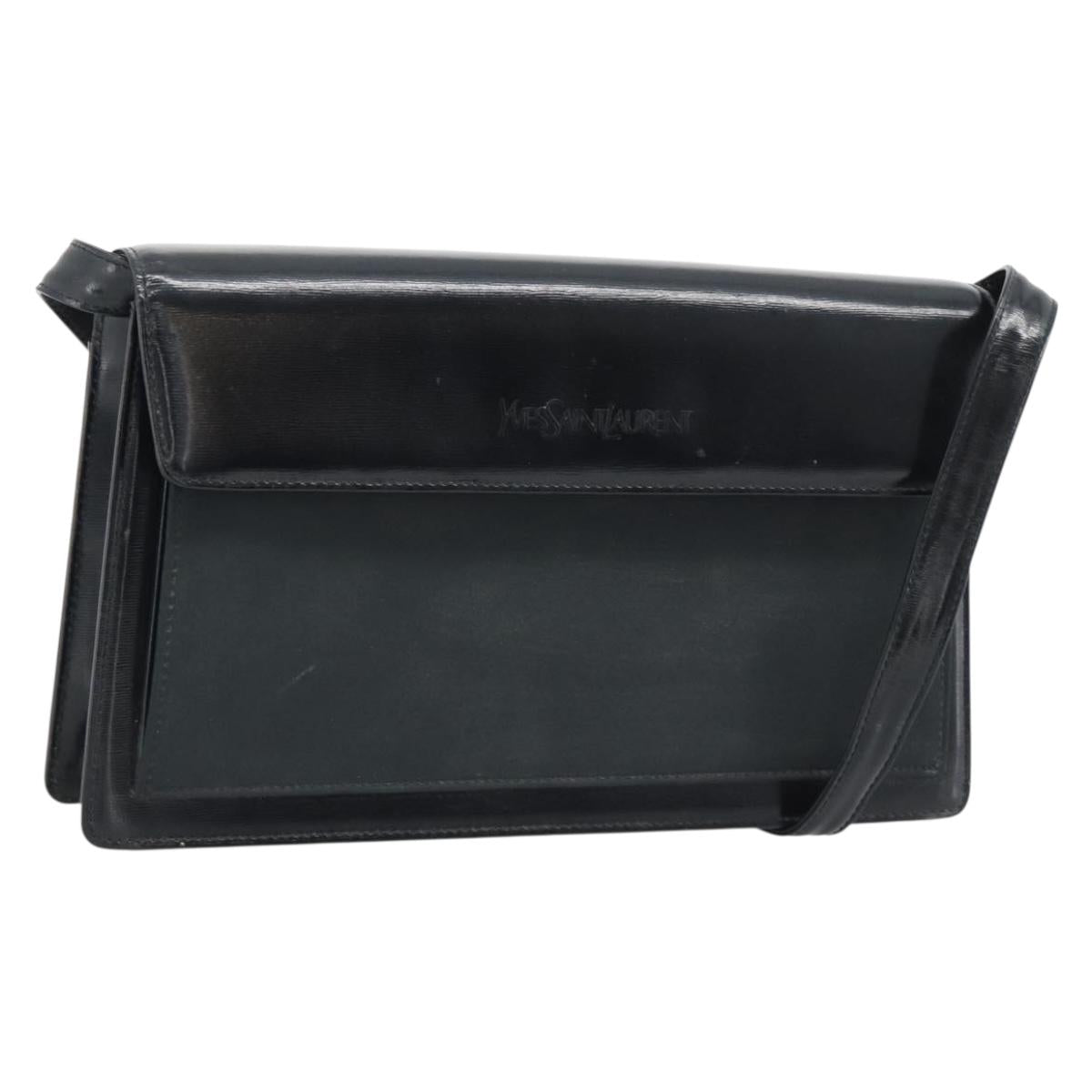 SAINT LAURENT Shoulder Bag Leather Black Gold Auth 194029