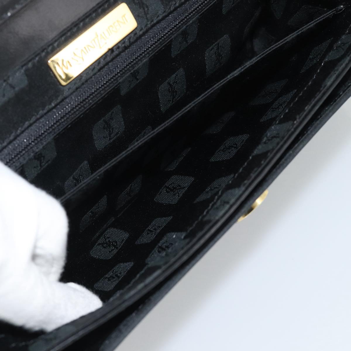 SAINT LAURENT Shoulder Bag Leather Black Gold Auth 194029