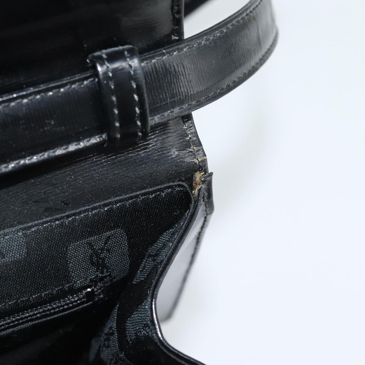 SAINT LAURENT Shoulder Bag Leather Black Gold Auth 194029