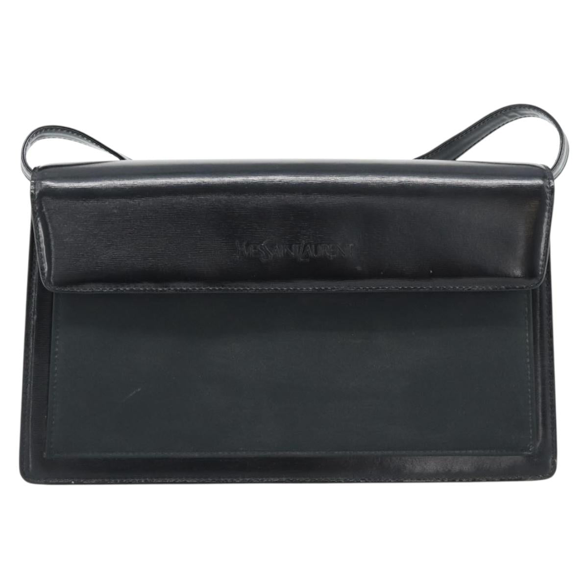 SAINT LAURENT Shoulder Bag Leather Black Gold Auth 194029