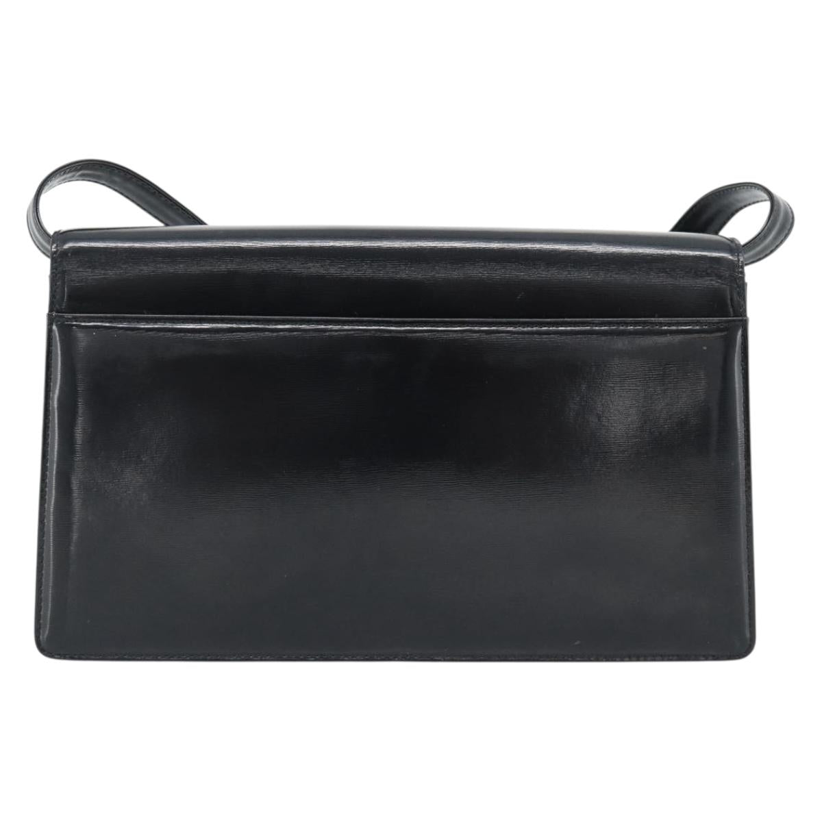SAINT LAURENT Shoulder Bag Leather Black Gold Auth 194029