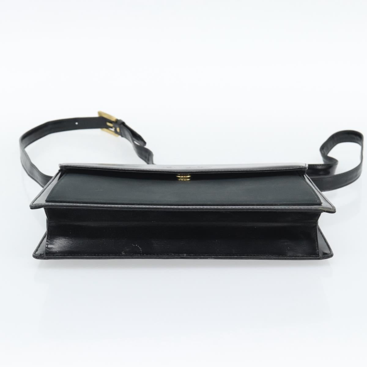 SAINT LAURENT Shoulder Bag Leather Black Gold Auth 194029