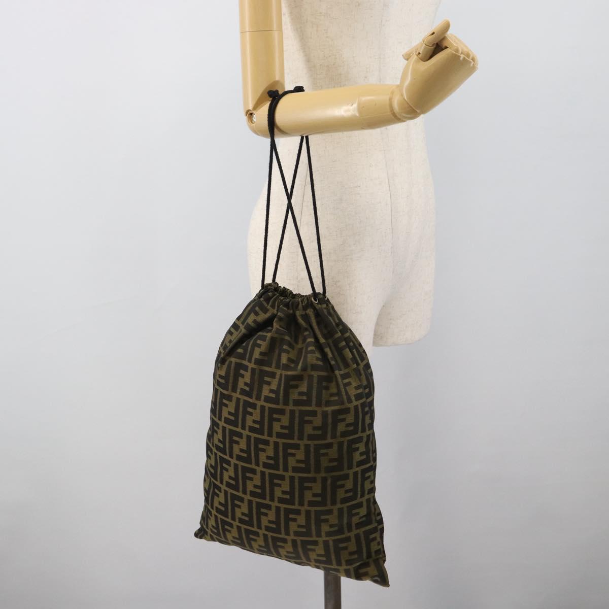 FENDI Zucca Canvas Pouch Black Brown Auth 194034A