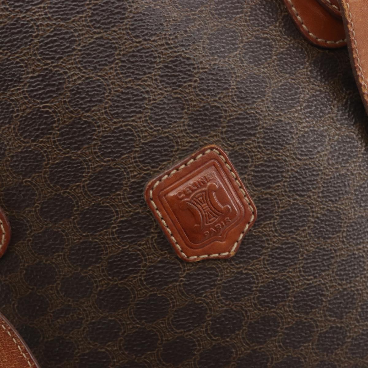 CELINE Macadam Canvas Tote Bag PVC Leather Brown Gold Auth 194037