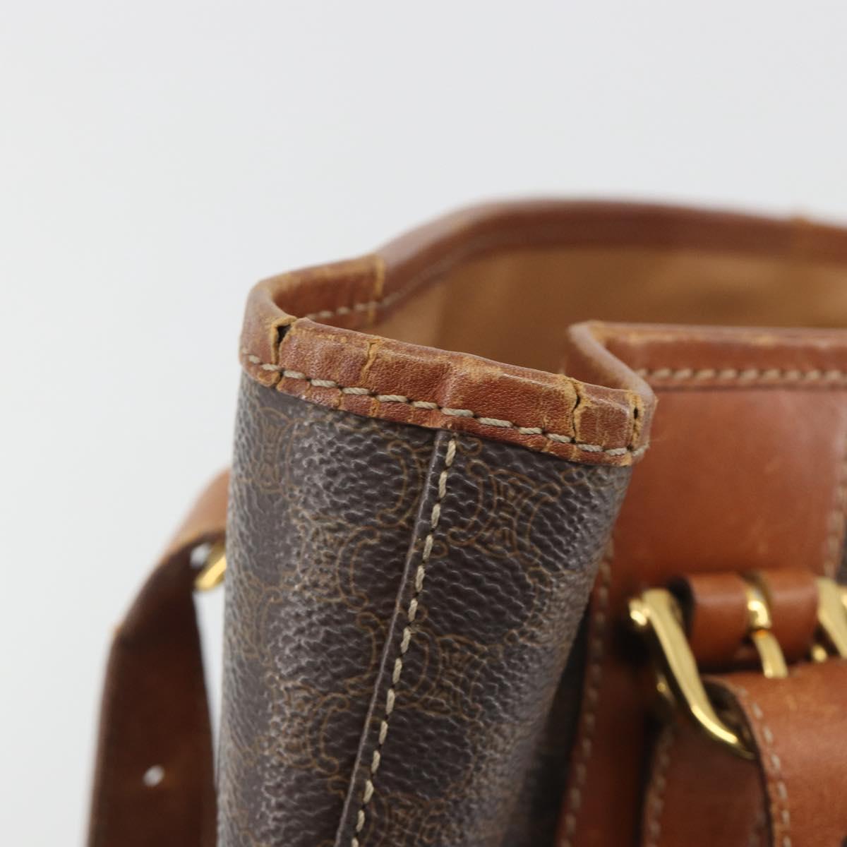 CELINE Macadam Canvas Tote Bag PVC Leather Brown Gold Auth 194037