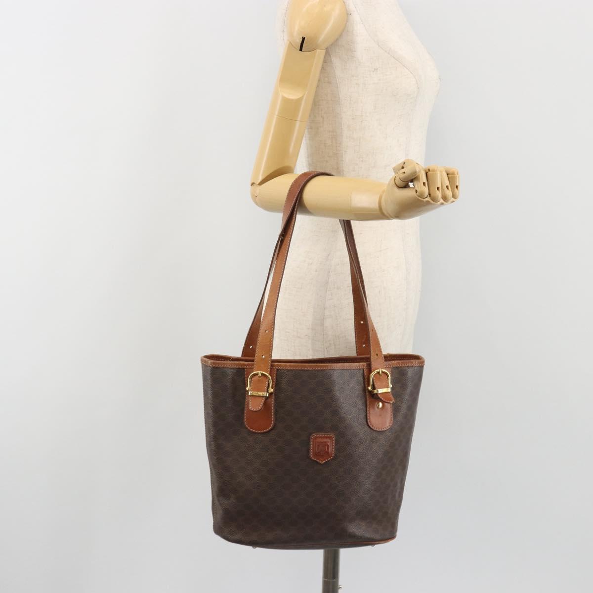 CELINE Macadam Canvas Tote Bag PVC Leather Brown Gold Auth 194037