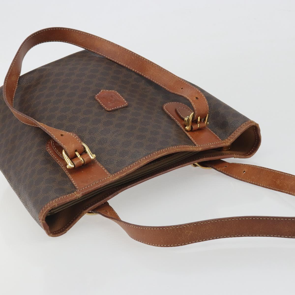 CELINE Macadam Canvas Tote Bag PVC Leather Brown Gold Auth 194037
