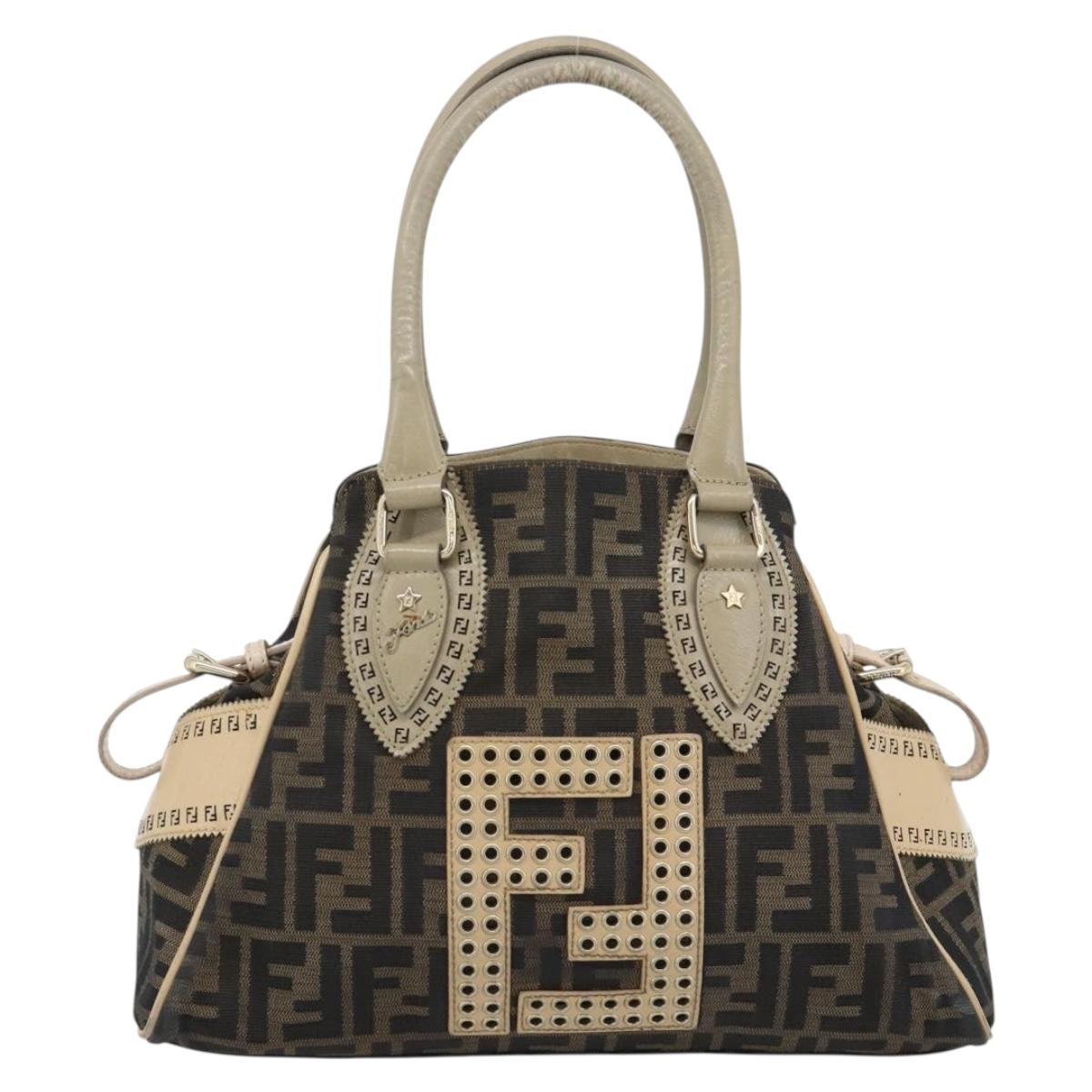 FENDI Zucca Canvas Hand Bag Black Brown Auth 194038