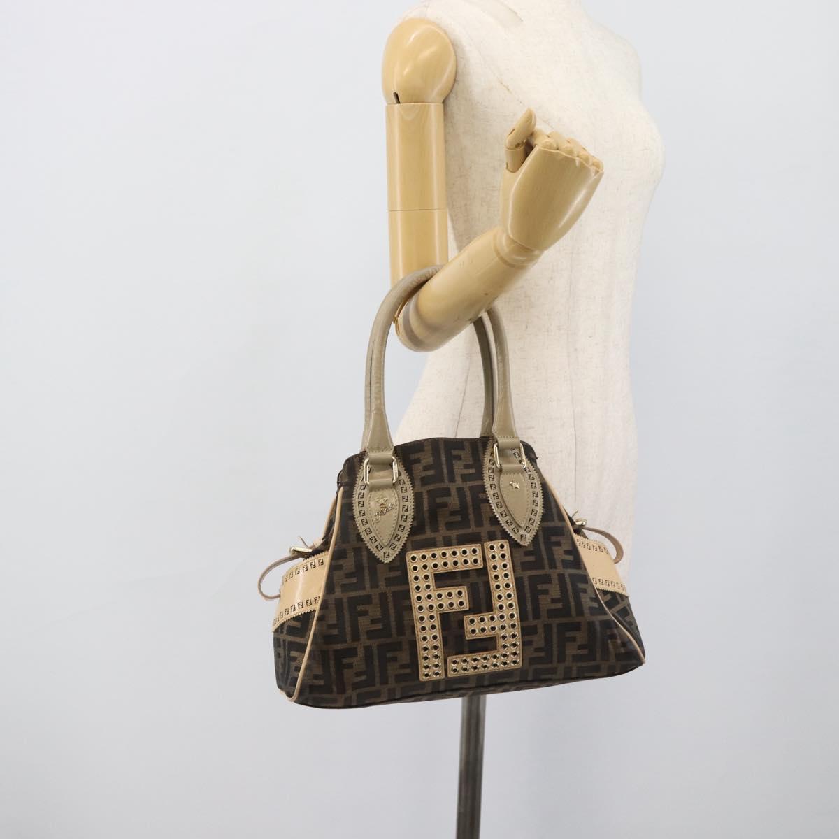 FENDI Zucca Canvas Hand Bag Black Brown Auth 194038