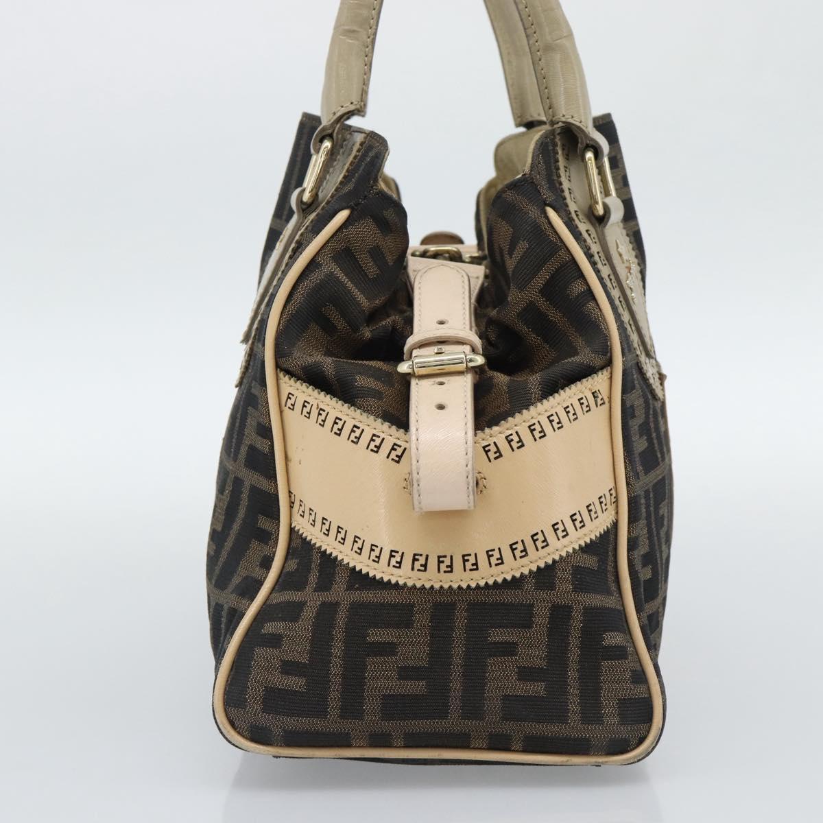 FENDI Zucca Canvas Hand Bag Black Brown Auth 194038