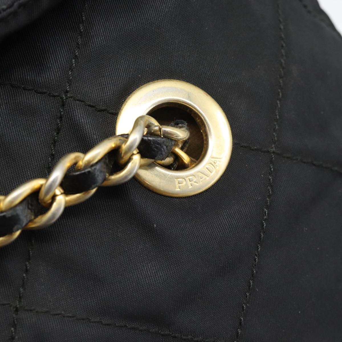 PRADA Chain Shoulder Bag Nylon Black Gold Auth 194040