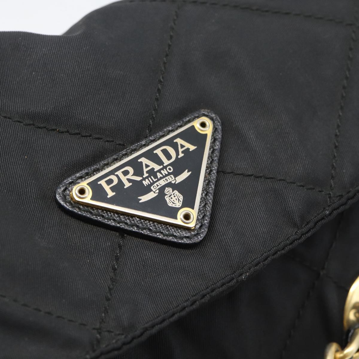 PRADA Chain Shoulder Bag Nylon Black Gold Auth 194040