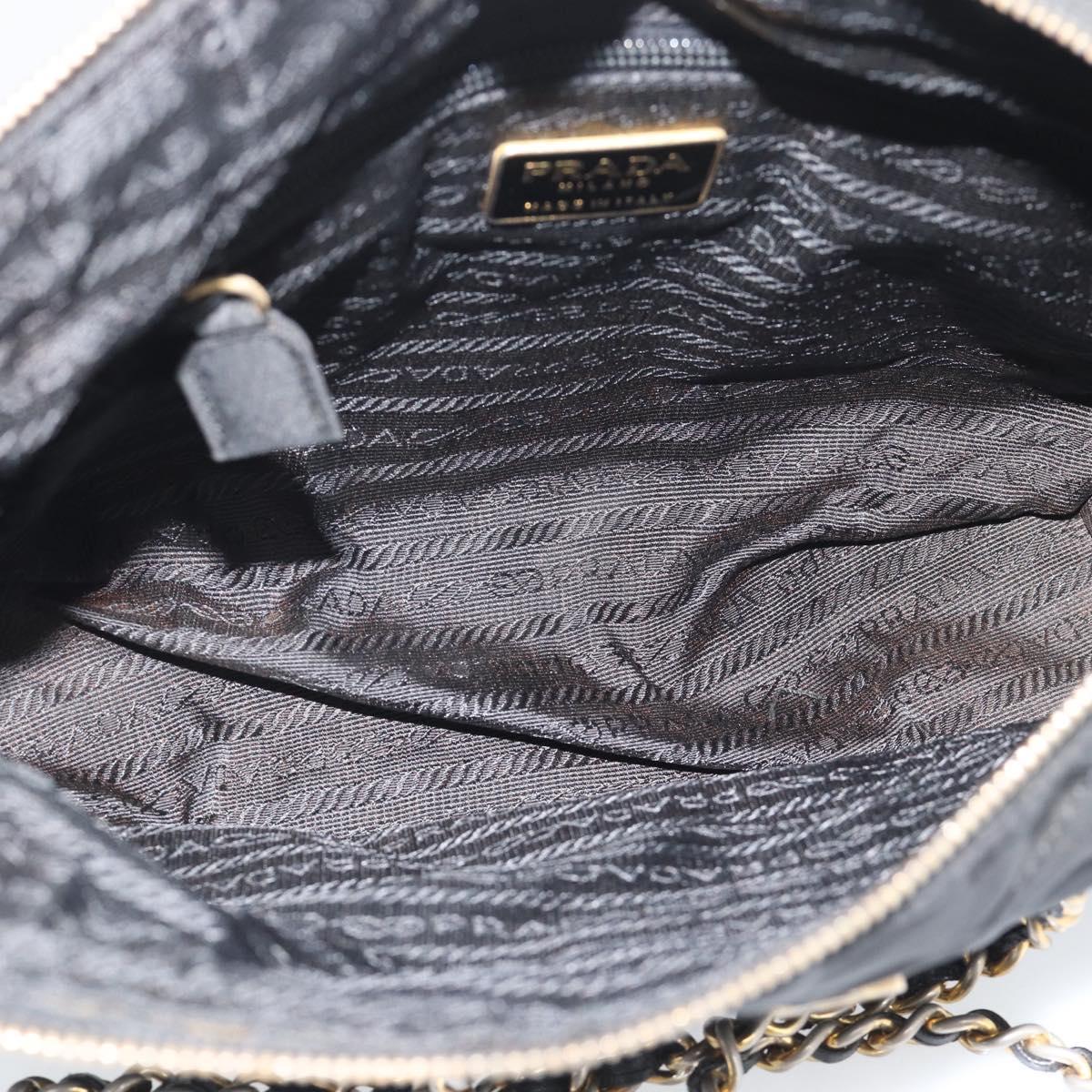 PRADA Chain Shoulder Bag Nylon Black Gold Auth 194040