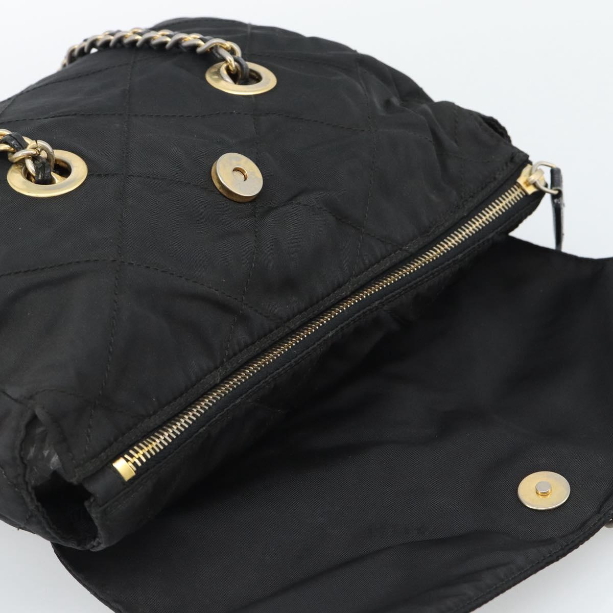 PRADA Chain Shoulder Bag Nylon Black Gold Auth 194040