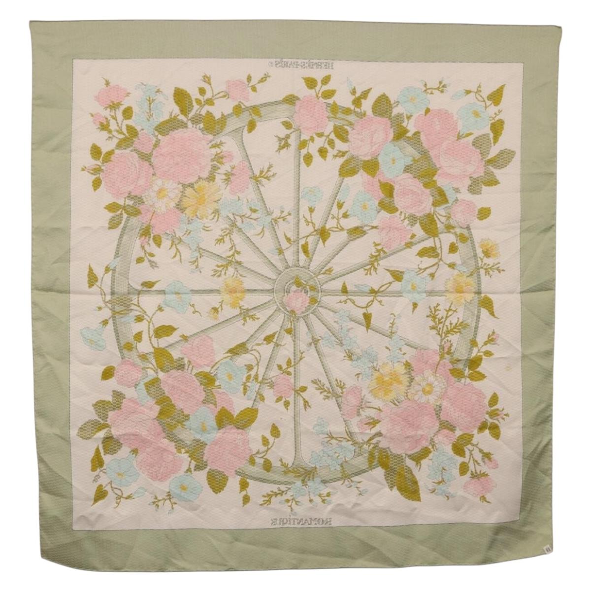 HERMES Carre 90 Scarf ROMANTiQUE Silk Green Auth 194042