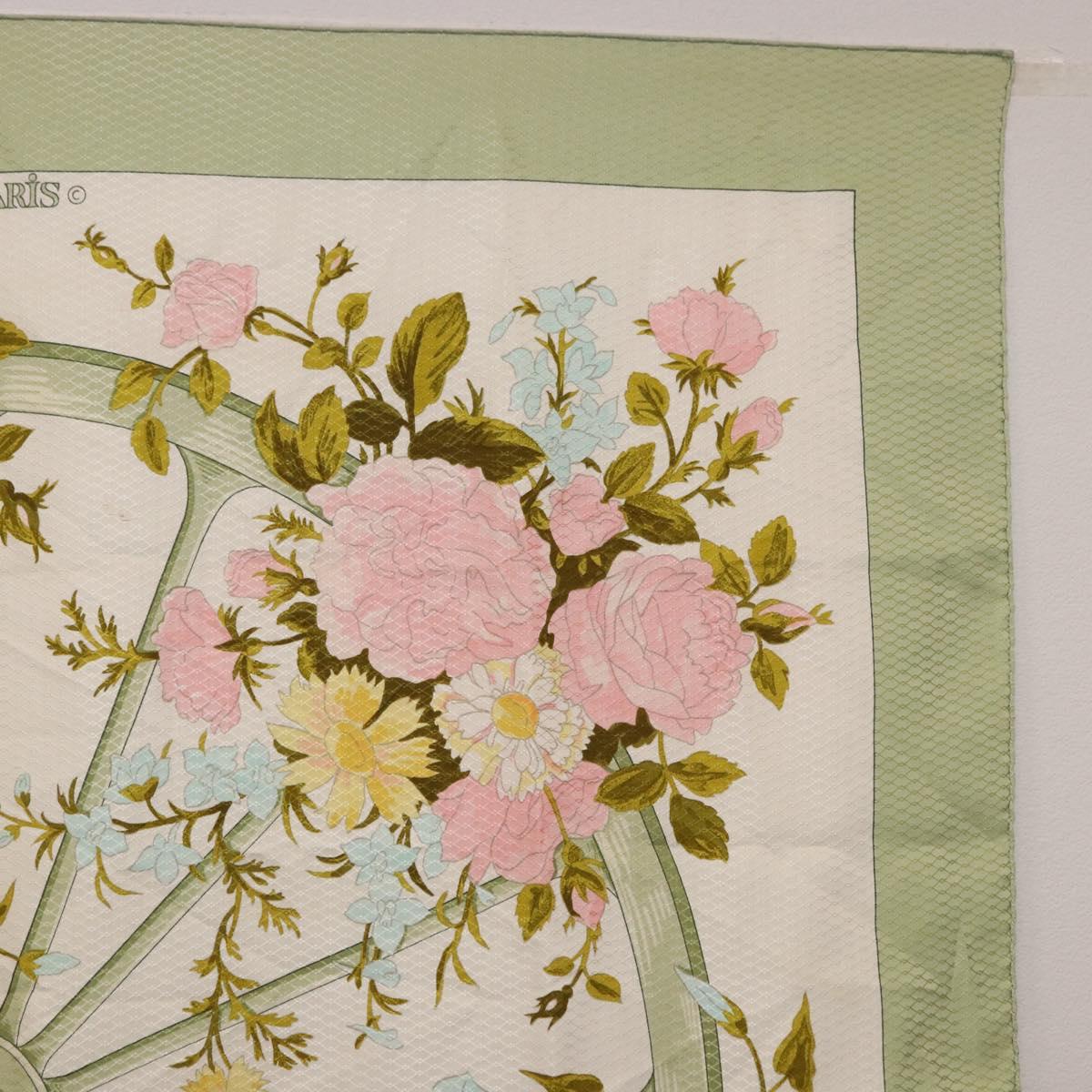 HERMES Carre 90 Scarf ROMANTiQUE Silk Green Auth 194042