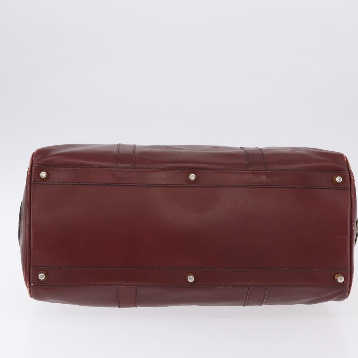 CARTIER Must Line Boston Bag Leather Bordeaux Gold Auth 194043
