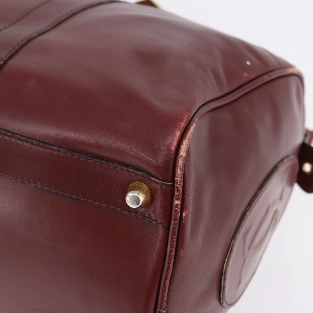 CARTIER Must Line Boston Bag Leather Bordeaux Gold Auth 194043