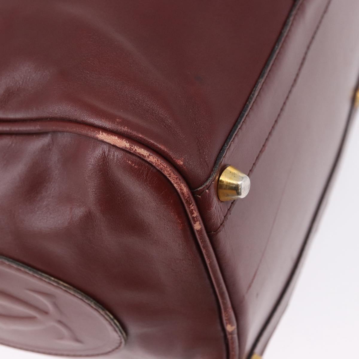 CARTIER Must Line Boston Bag Leather Bordeaux Gold Auth 194043