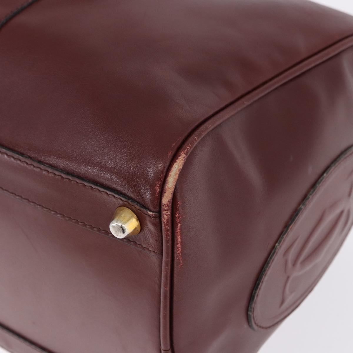 CARTIER Must Line Boston Bag Leather Bordeaux Gold Auth 194043