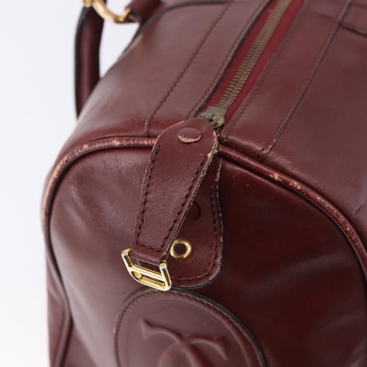 CARTIER Must Line Boston Bag Leather Bordeaux Gold Auth 194043