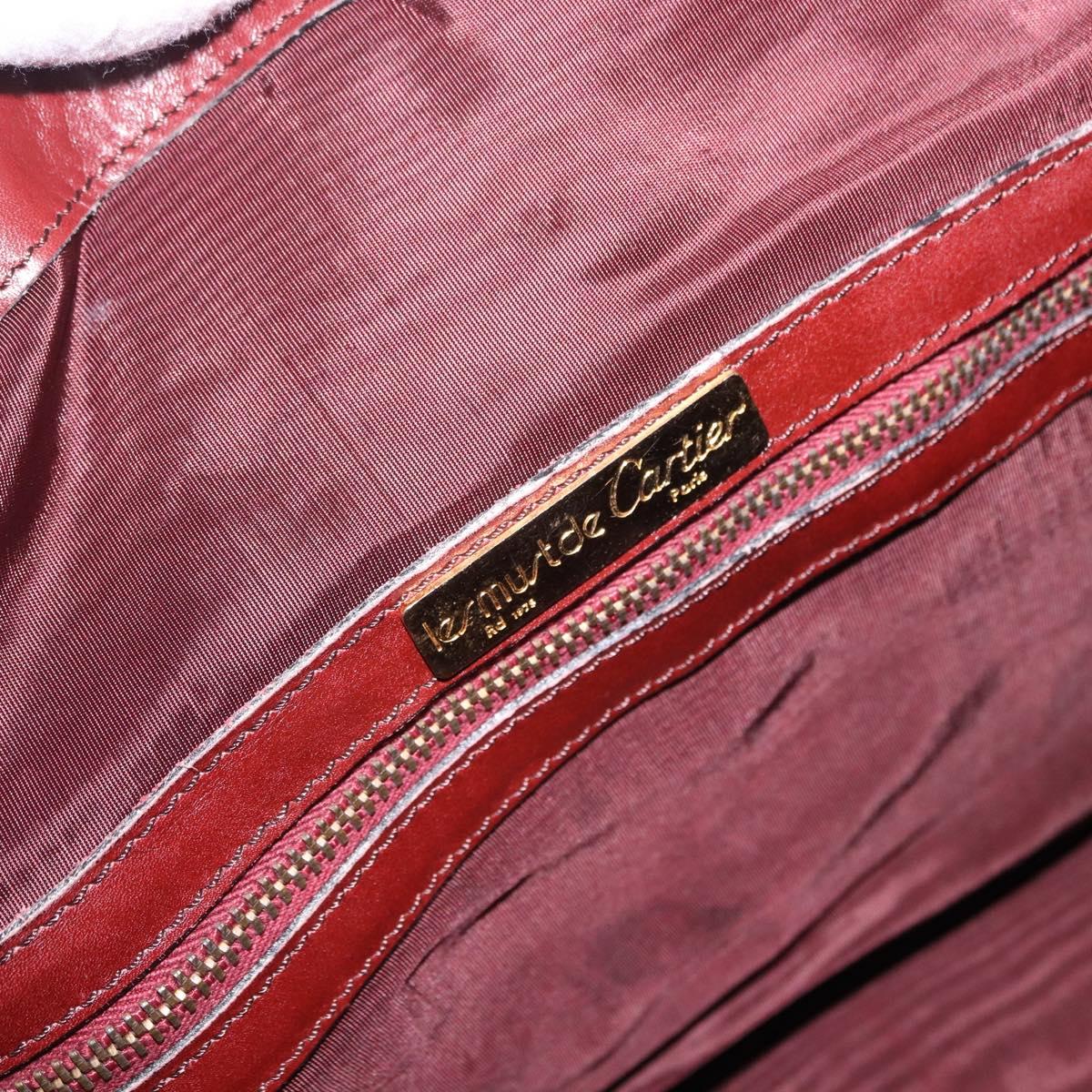 CARTIER Must Line Boston Bag Leather Bordeaux Gold Auth 194043