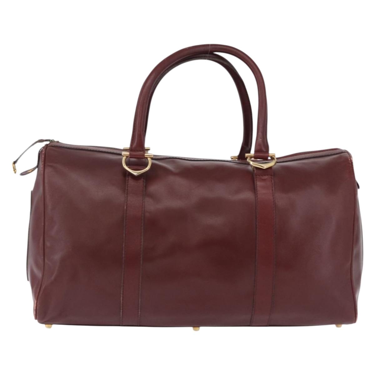 CARTIER Must Line Boston Bag Leather Bordeaux Gold Auth 194043