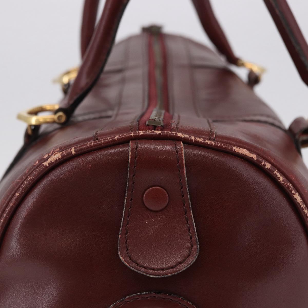 CARTIER Must Line Boston Bag Leather Bordeaux Gold Auth 194043