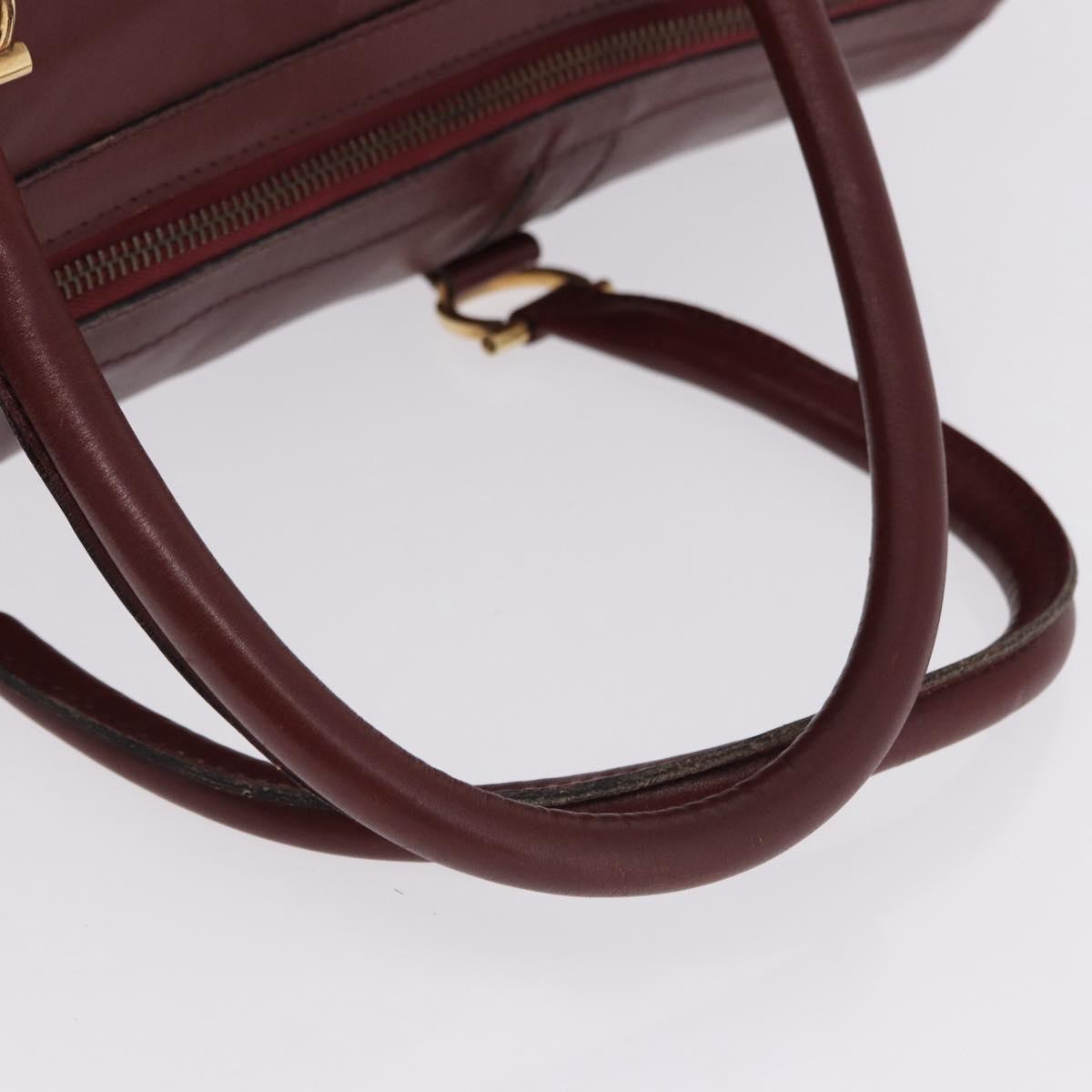 CARTIER Must Line Boston Bag Leather Bordeaux Gold Auth 194043