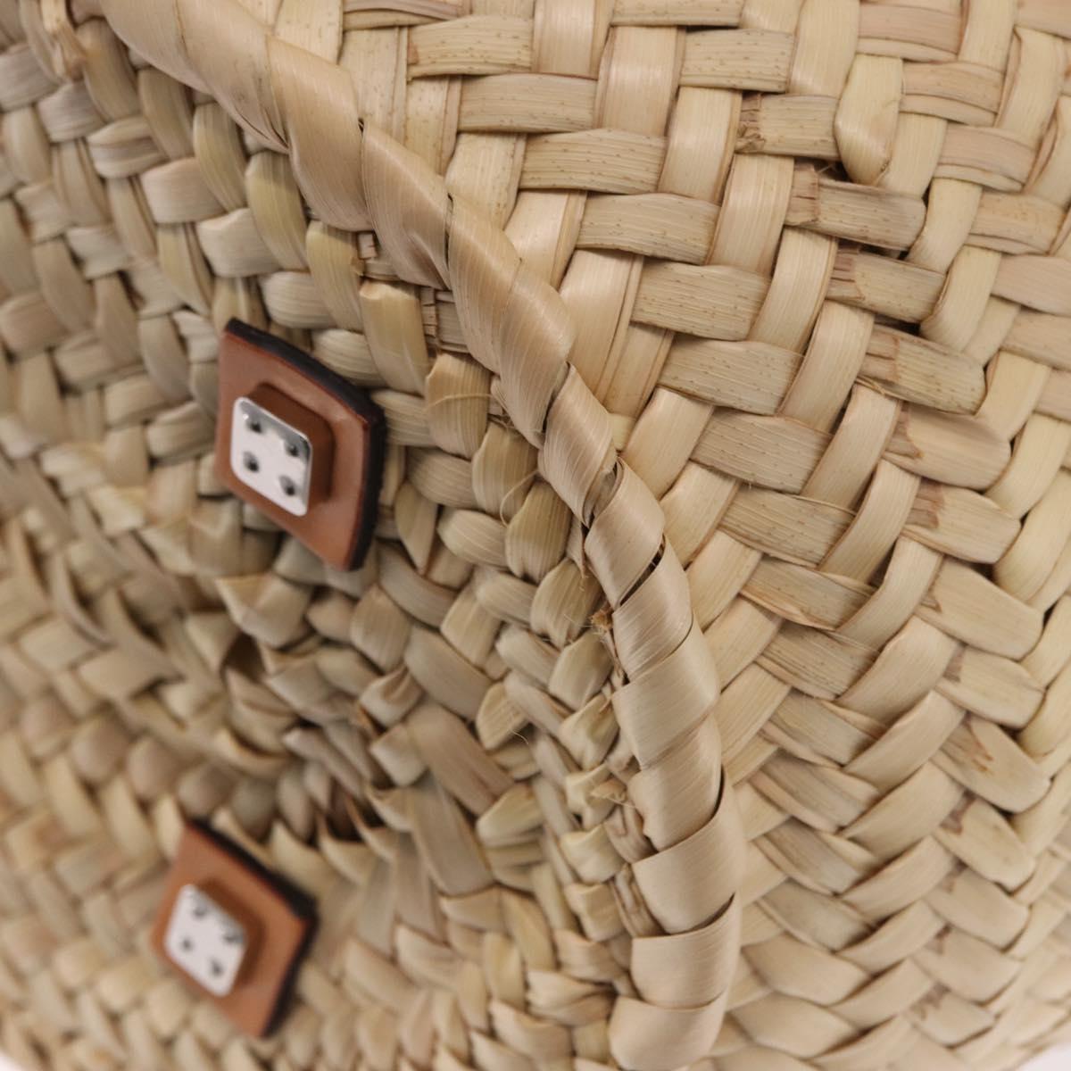 LOEWE Basket Bag Raffia Beige Silver Auth 194045A