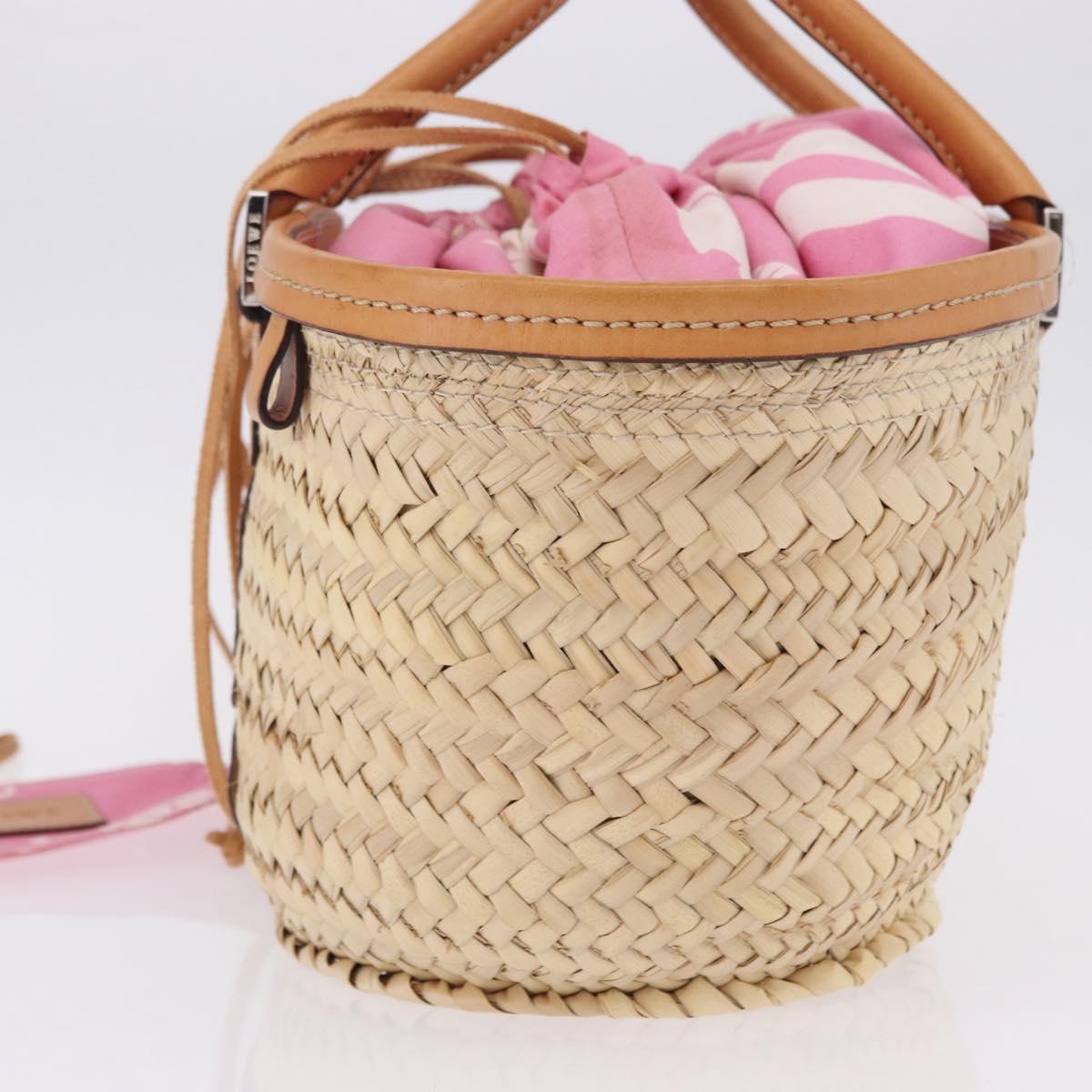 LOEWE Basket Bag Raffia Beige Silver Auth 194045A