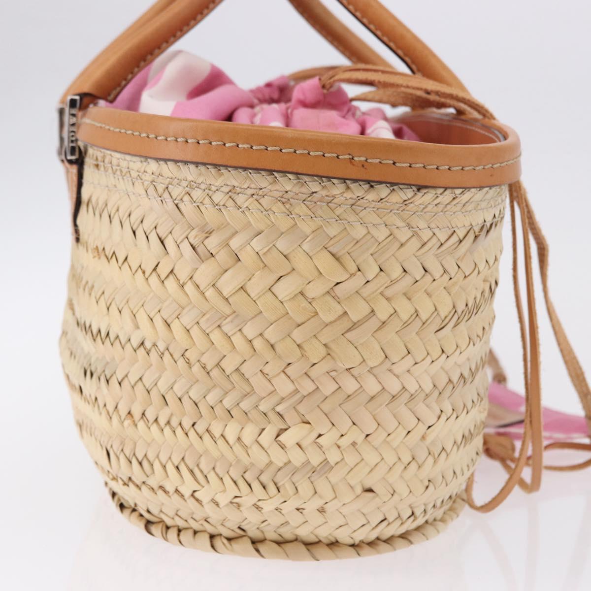 LOEWE Basket Bag Raffia Beige Silver Auth 194045A