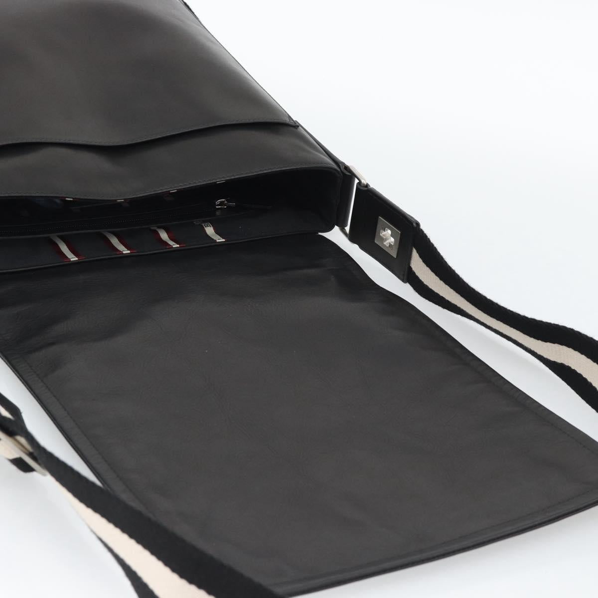 BALLY Shoulder Bag Leather Black Silver Auth 194051A