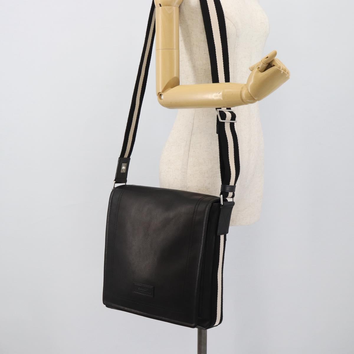 BALLY Shoulder Bag Leather Black Silver Auth 194051A