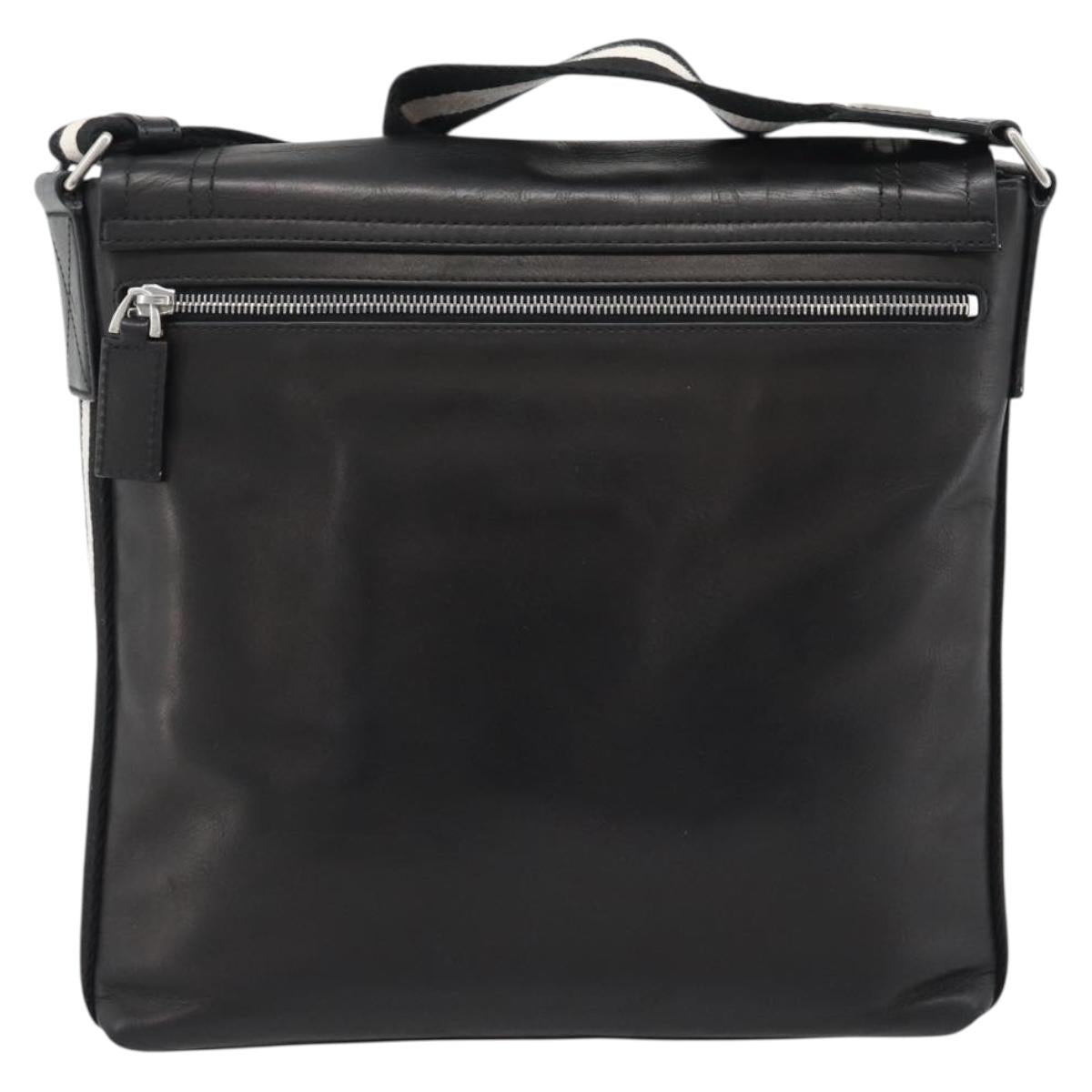 BALLY Shoulder Bag Leather Black Silver Auth 194051A