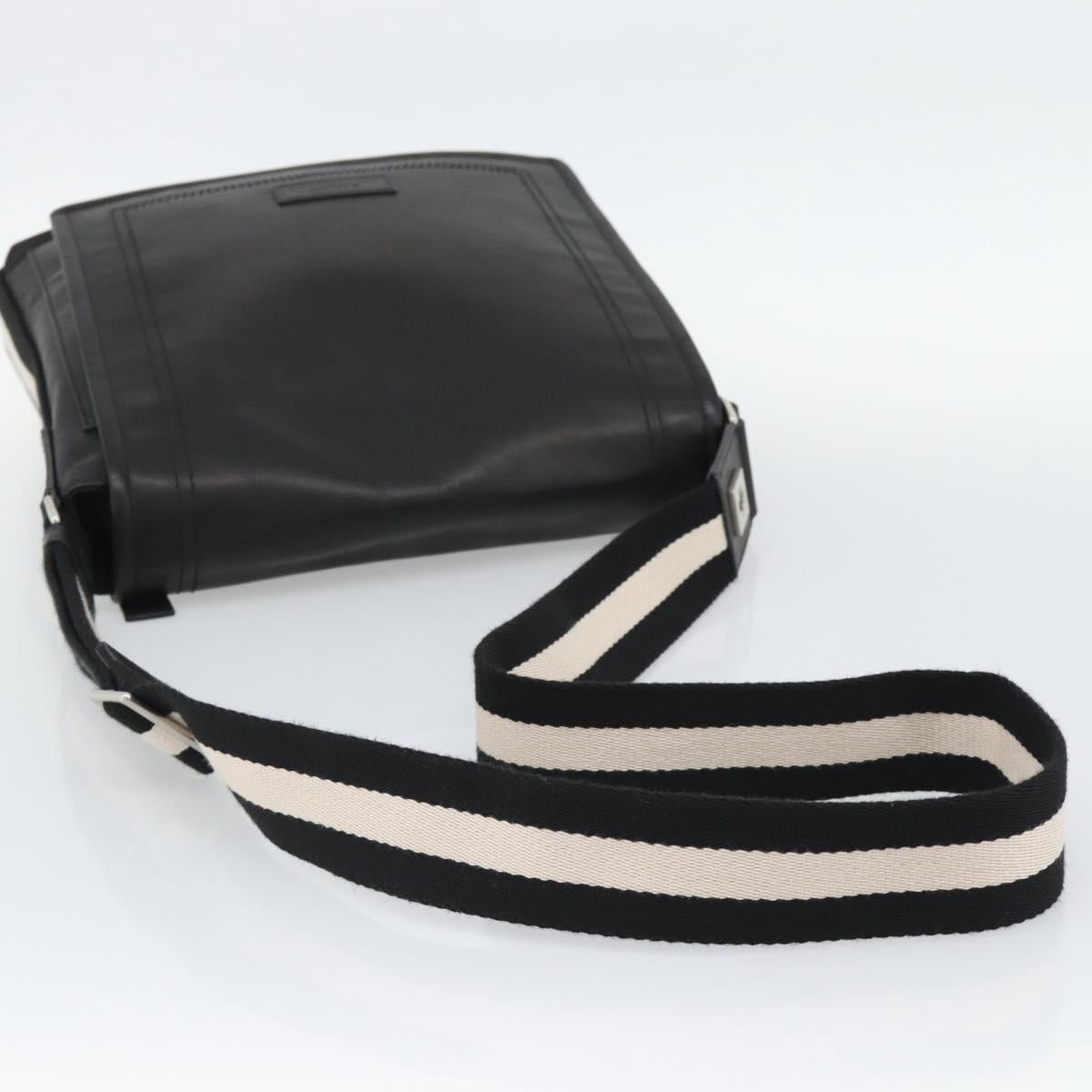 BALLY Shoulder Bag Leather Black Silver Auth 194051A