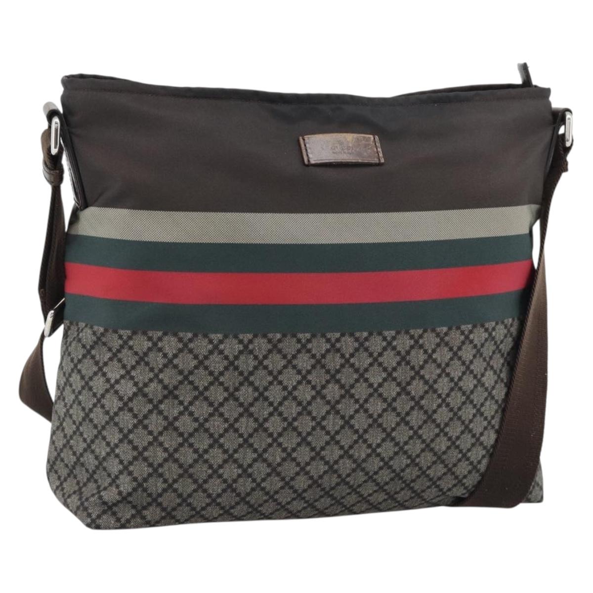 GUCCI Web Sherry Line Shoulder Bag Nylon Beige Silver 270410 Auth 194052