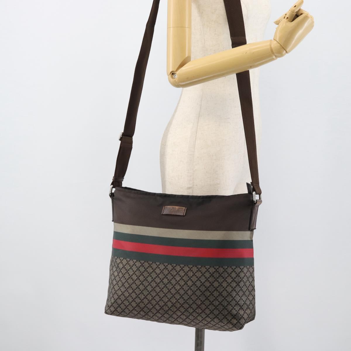 GUCCI Web Sherry Line Shoulder Bag Nylon Beige Silver 270410 Auth 194052