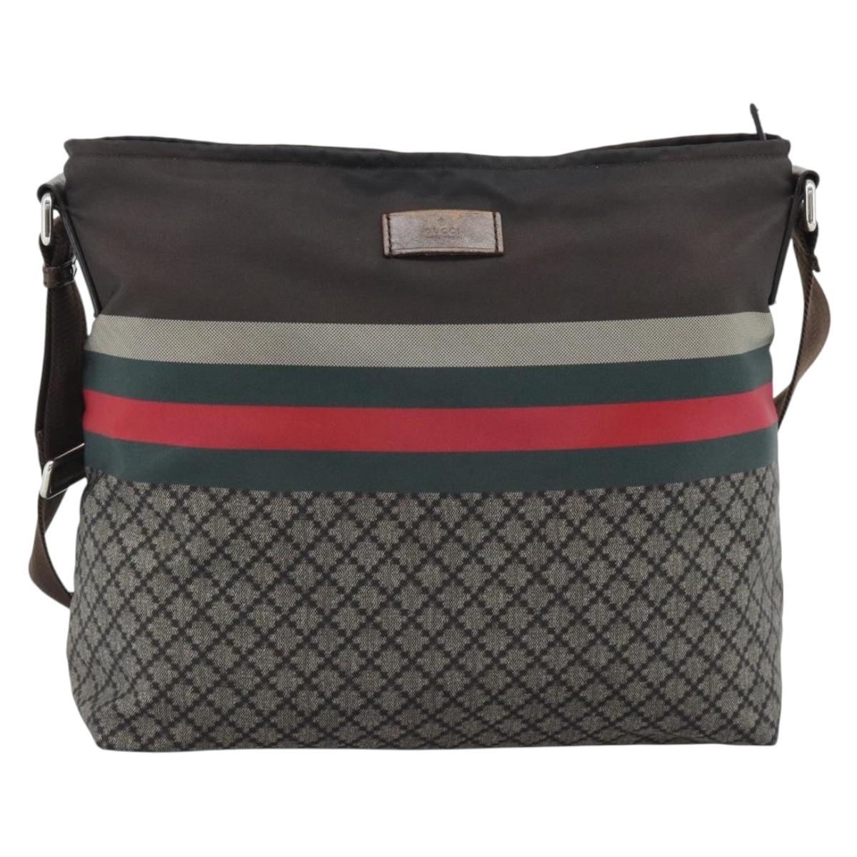 GUCCI Web Sherry Line Shoulder Bag Nylon Beige Silver 270410 Auth 194052