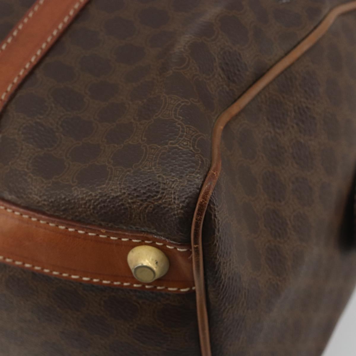 CELINE Macadam Canvas Boston Bag PVC Leather Brown Gold Auth 194053