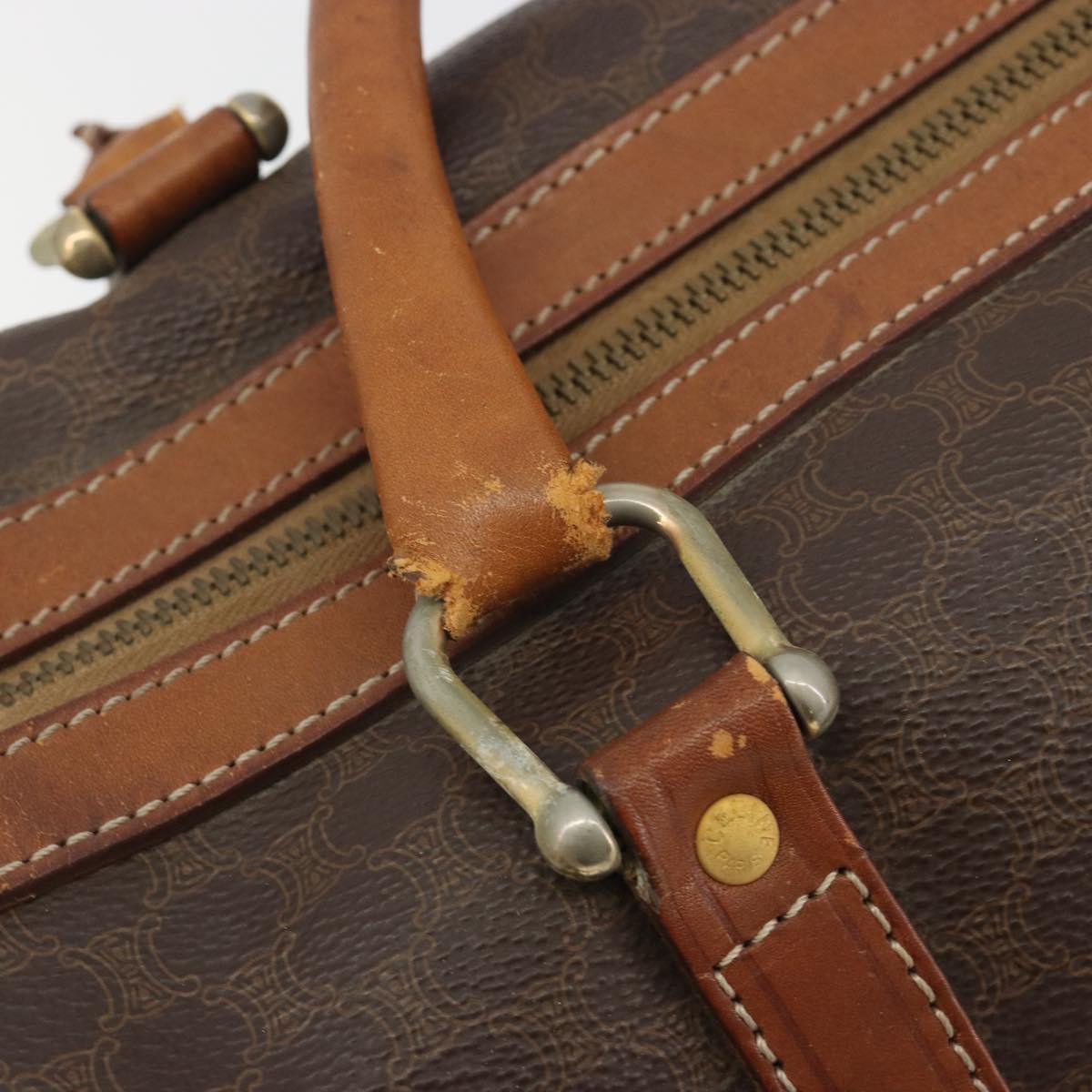 CELINE Macadam Canvas Boston Bag PVC Leather Brown Gold Auth 194053